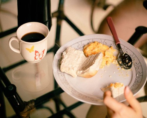Home breakfast with simple everyday food in Chile